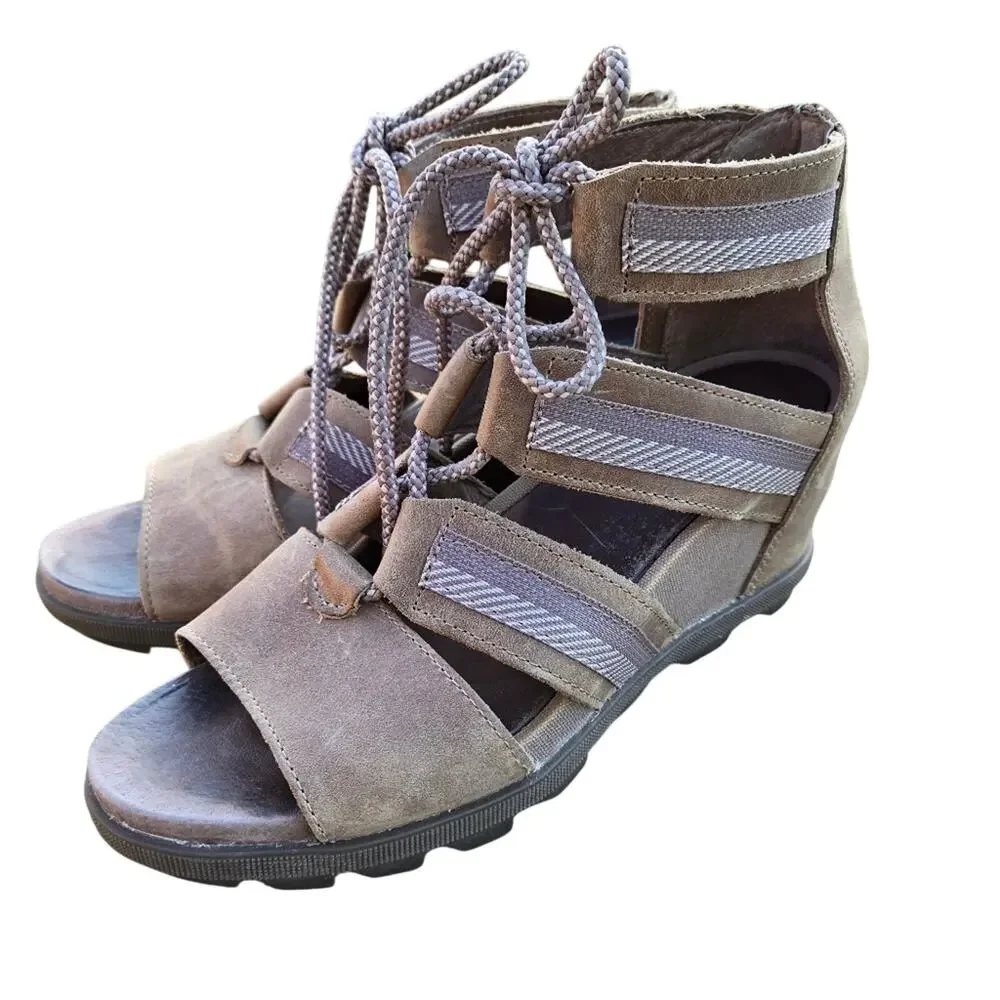 SOREL wedge sandals womens sz 8.5 JOANIE II lace up
